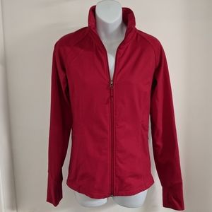 Ellen Tracy Red zip up jacket sheer back panel inside pockets